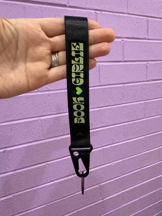 Keychain lanyard- book girlie green